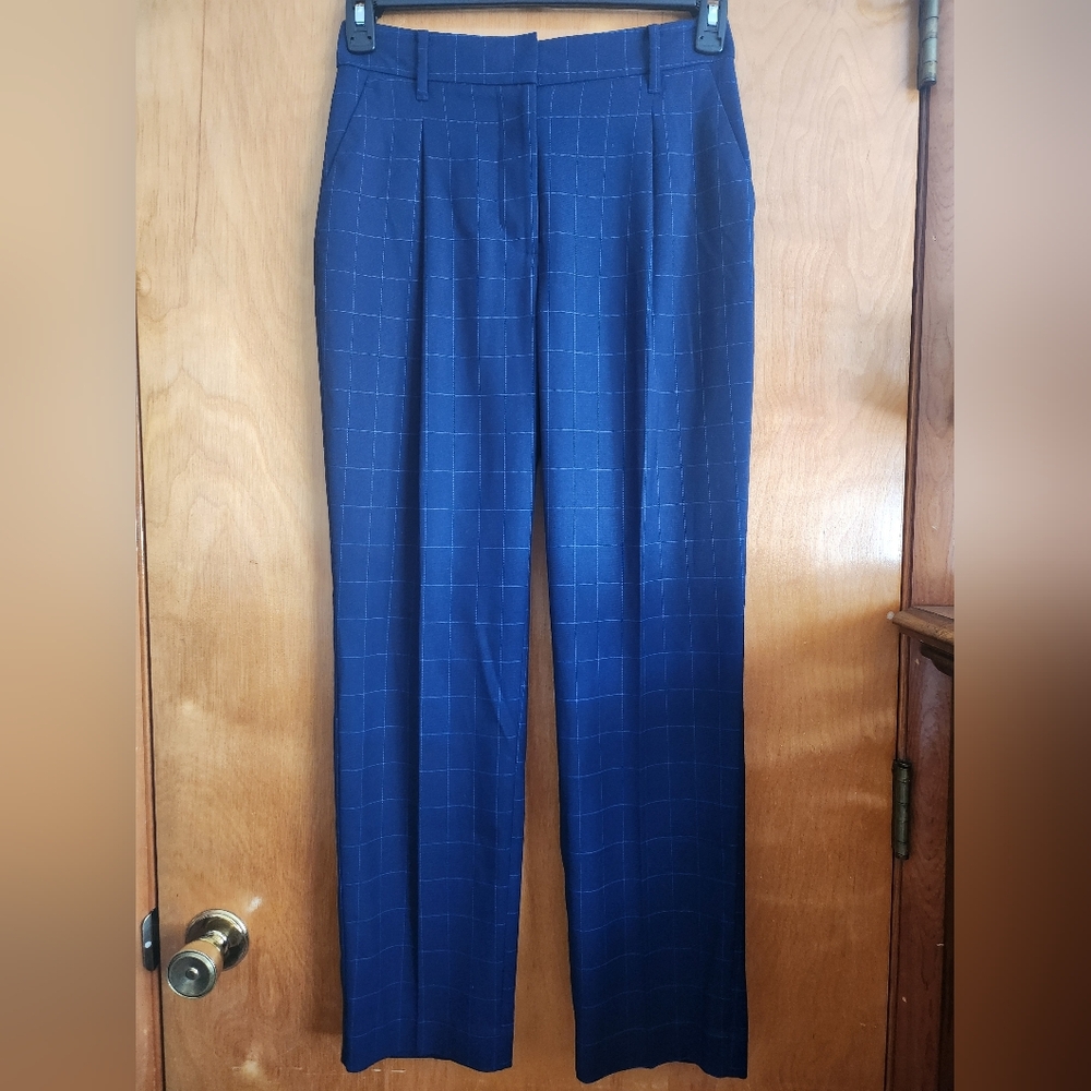 Nine West-Navy Checkered Pants Straight Leg High Rise Size 2 - Picture 10 of 15